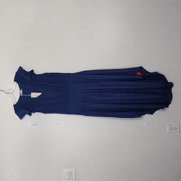 Ramy Brook New York Reina Blue Silky Midi Dress Size L - Picture 1 of 11